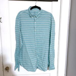 J Crew Shirt Mens XL Button Down Lightweight Chambray Blue White Striped